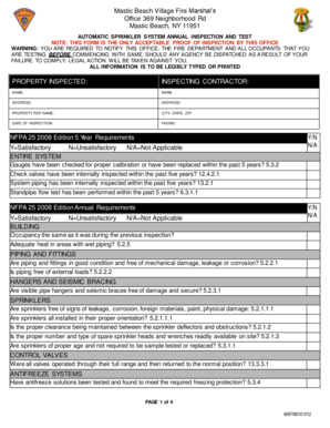 Fire Sprinkler Inspection Report Template  Form