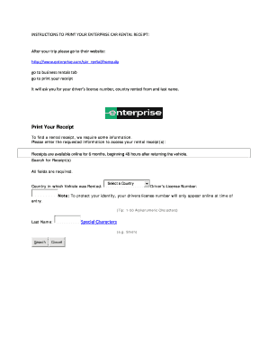 Enterprise Car Rental Receipt Template  Form