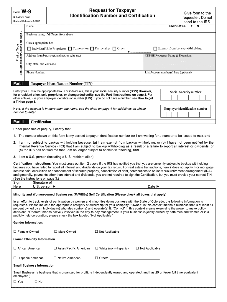  W9 Form 2007