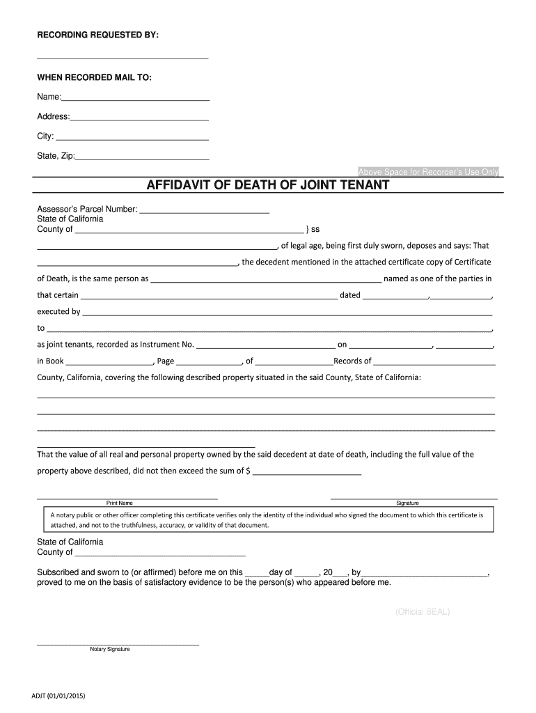 Affidavit Death of Joint Tenant How to Fill Out  Form