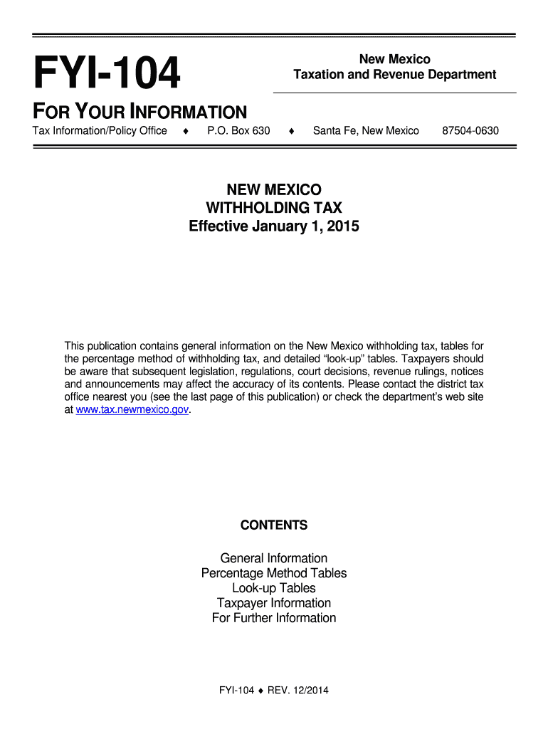  New Mexico Withholding Form 2015