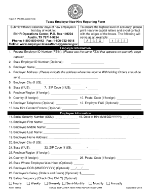 Texas Employer New Hire Reporting Form Fillable