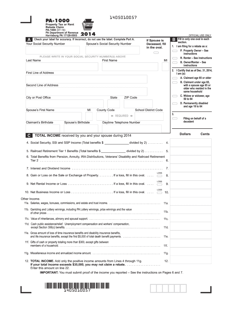  Pa Rent Certificate Application Pa1000 Rc 2019