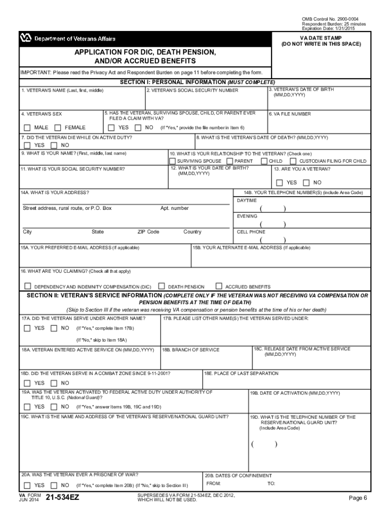 Printable Va Form 21 534ez