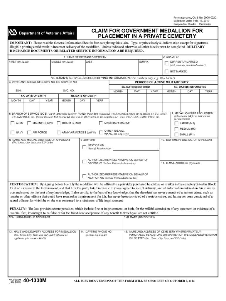 Va Form 40 1330