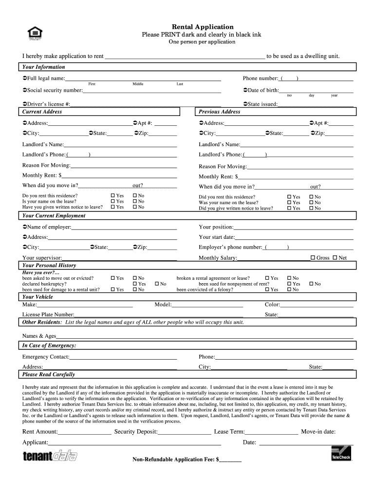 Rental Application PDF Fillable  Form