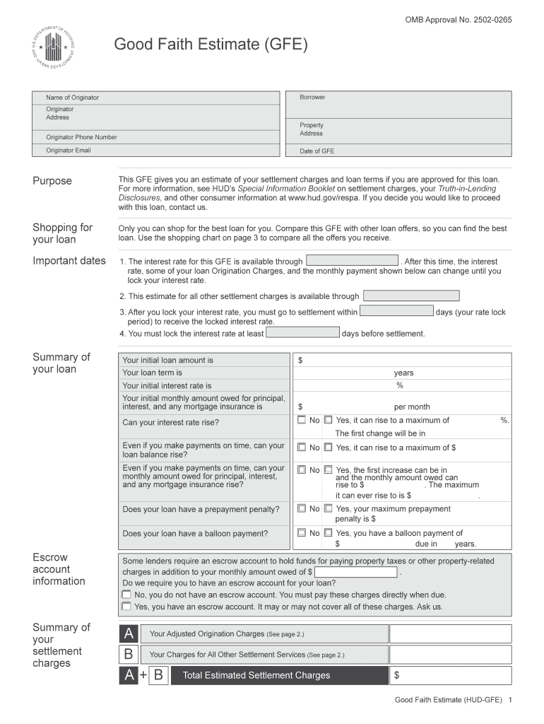 Truth in Lending or Good Faith Estimate  Form