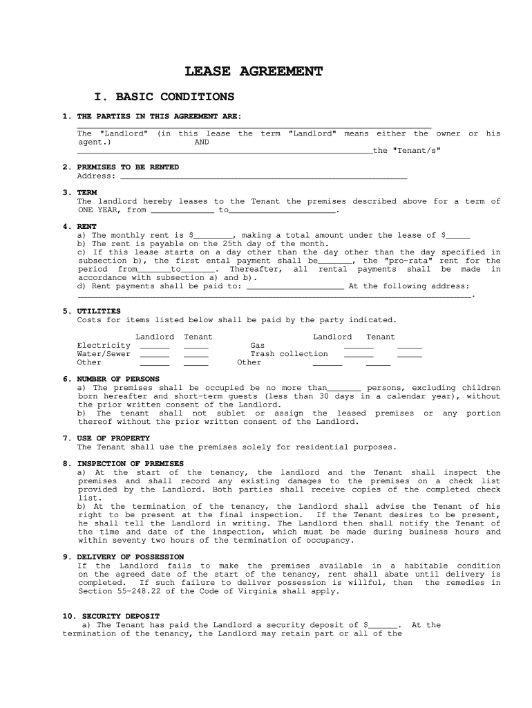 Lease Agreement  Form