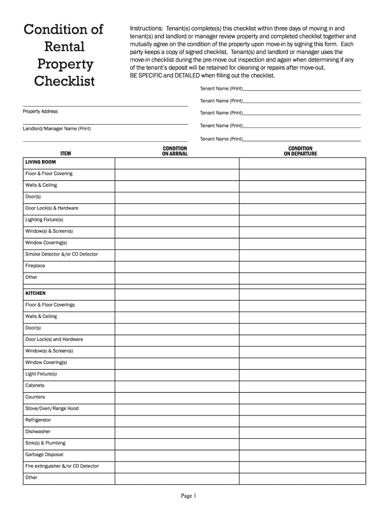 Rental Walkthrough Checklist  Form