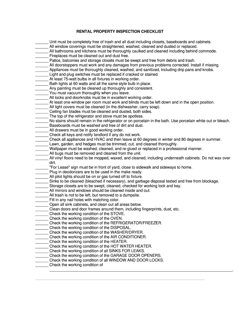 Rental Property Check Out Form