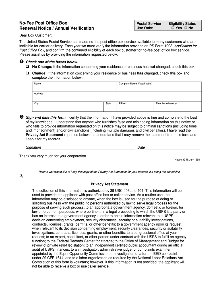  No Fee Post Office 1998-2024