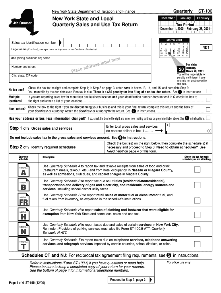  New York State Sales Tax Form St 100 Dec 12 Feb 13 2020