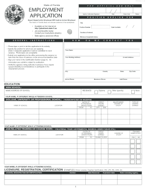 State of Florida Job Application Fillable Form
