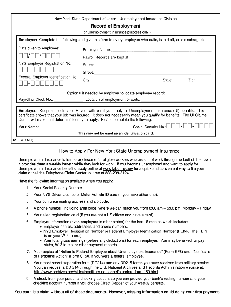 Record Employment  Form