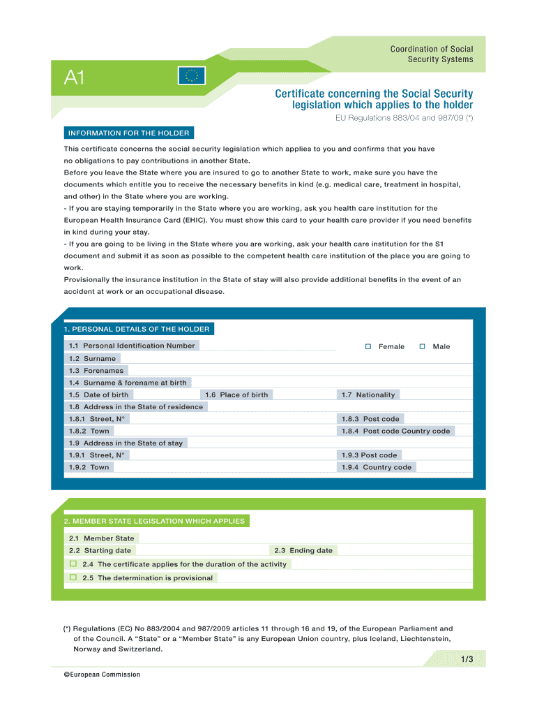 Certificate Concerning the Social Security Legislation Which Applies to the Holder  Form