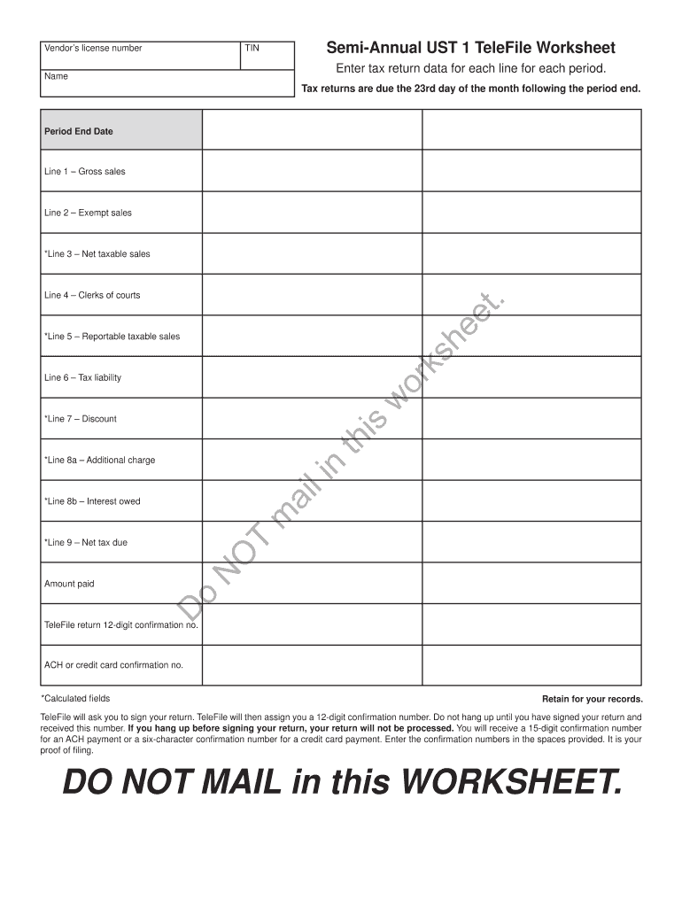 Ust 1 Telefile Worksheet  Form