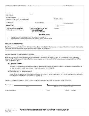 Optional Form Petition for Sentencing or Reduction to Misdemeanor Kings Courts Ca