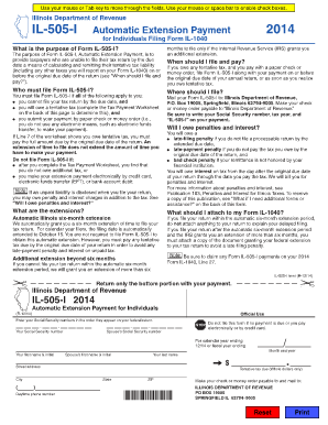 IL 505 I, Automatic Extension Payment for Individuals Filing Tax Illinois  Form