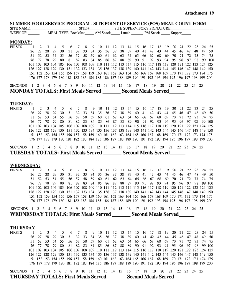 Meal Count Daily Tick Sheet  Form