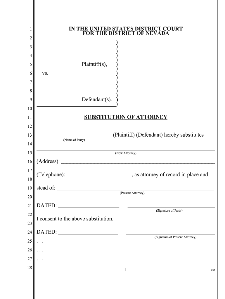 Nevada Attorney Substitution  Form