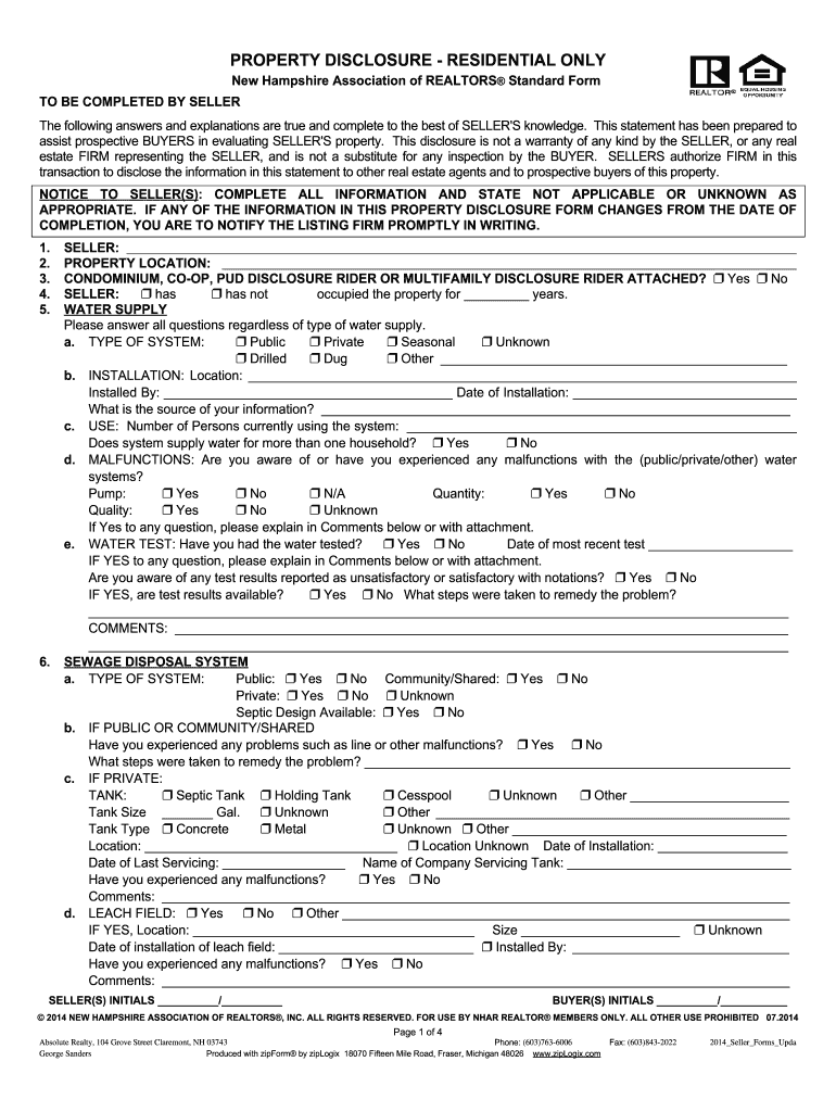  Nh Property Disclosure Form 2014-2024