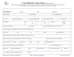 Card Manifest Data Sheet Early Form 548 Archives