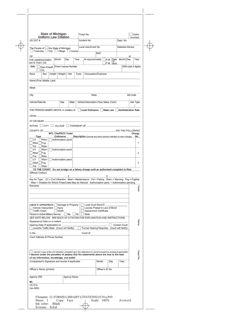  State of Michigan Uniform Law Citation 2005-2024