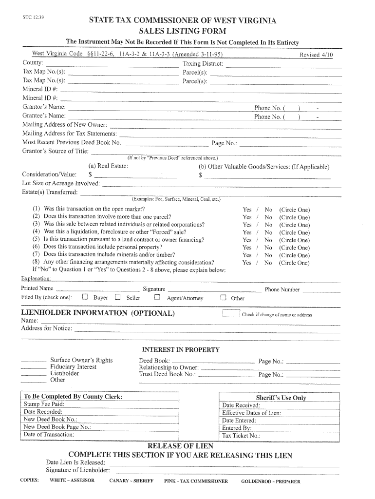 Wv Sales Listing Form