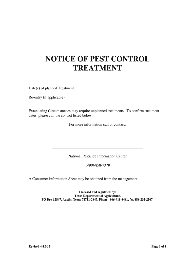 Pest Control Notice Sample Letter  Form