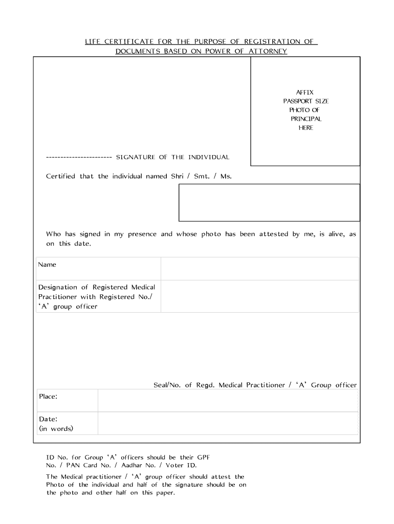 Life Certificate for Registration PDF  Form
