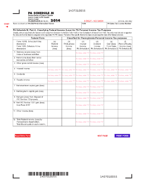 PA Schedule M Reconciliation of Federal Taxable Income  Form