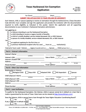 Hazlewood Exemption Application Tvc Texas  Form