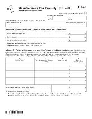 Form it 641Manufacturer&#039;s Real Property Tax Creditit641 Tax Ny