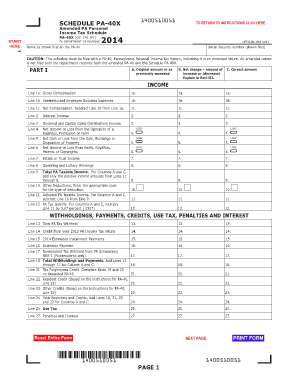 Schedule PA 40X Amended PA Personal Income Tax  Form