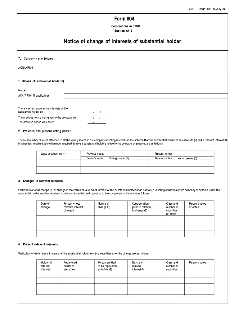 Form 604 Asic