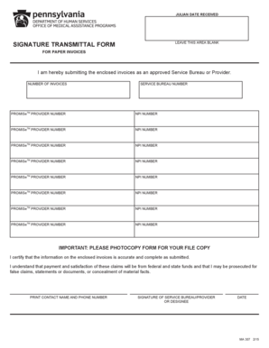 Ma307 Signature Transmittal Form