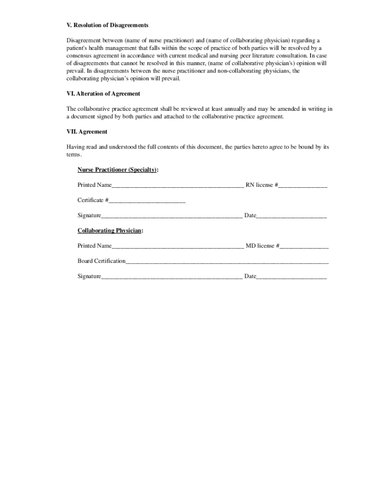 Nurse Practitioner Collaborative Agreement Template  Form