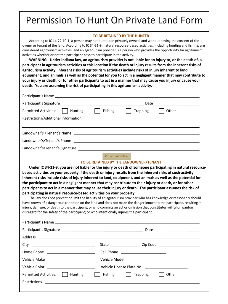 Indiana Hunting Permission Form