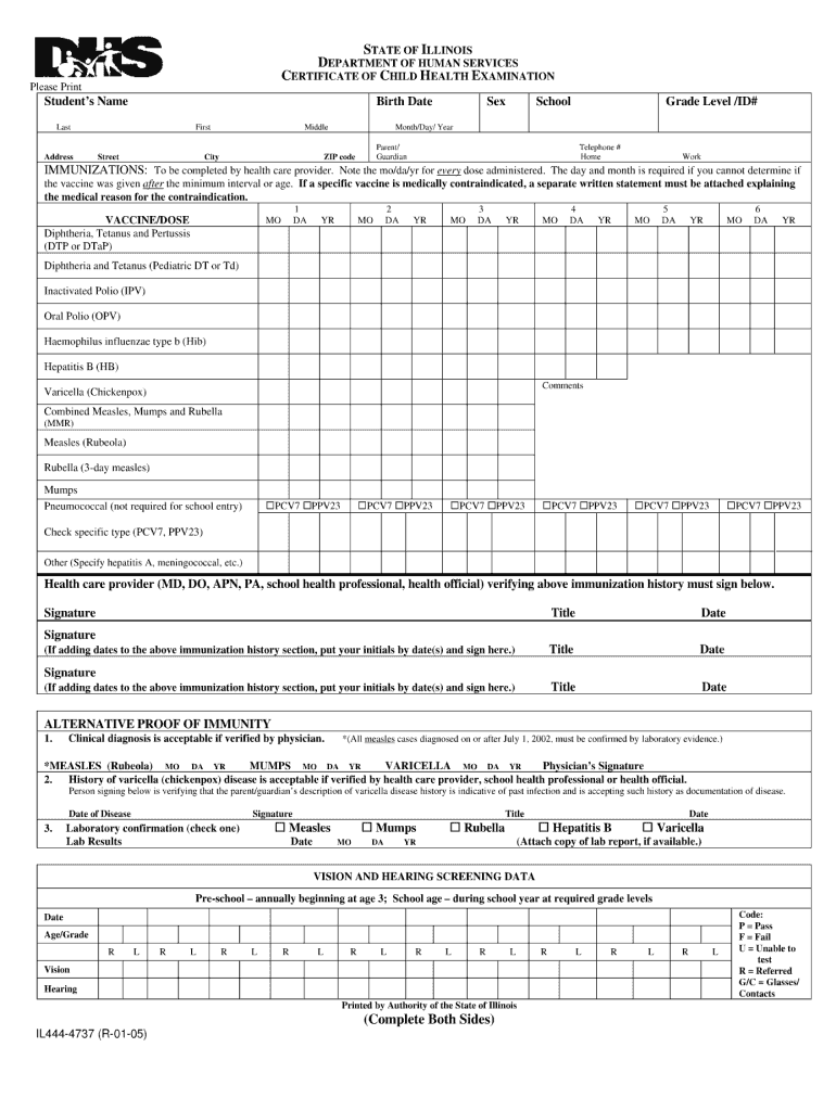  Certification of Child Heath Examination Form 2013