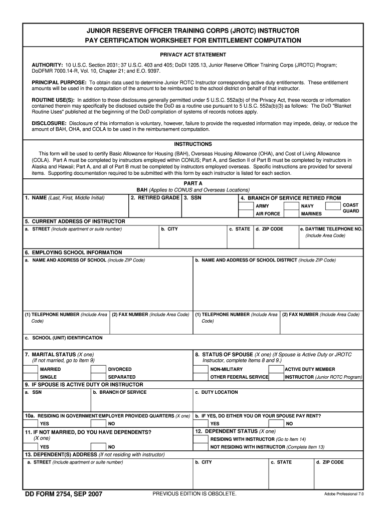  Dd Form 2754 2007-2024