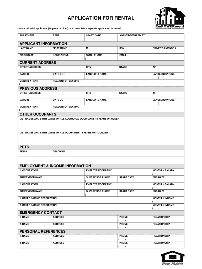 Rental Application  Form