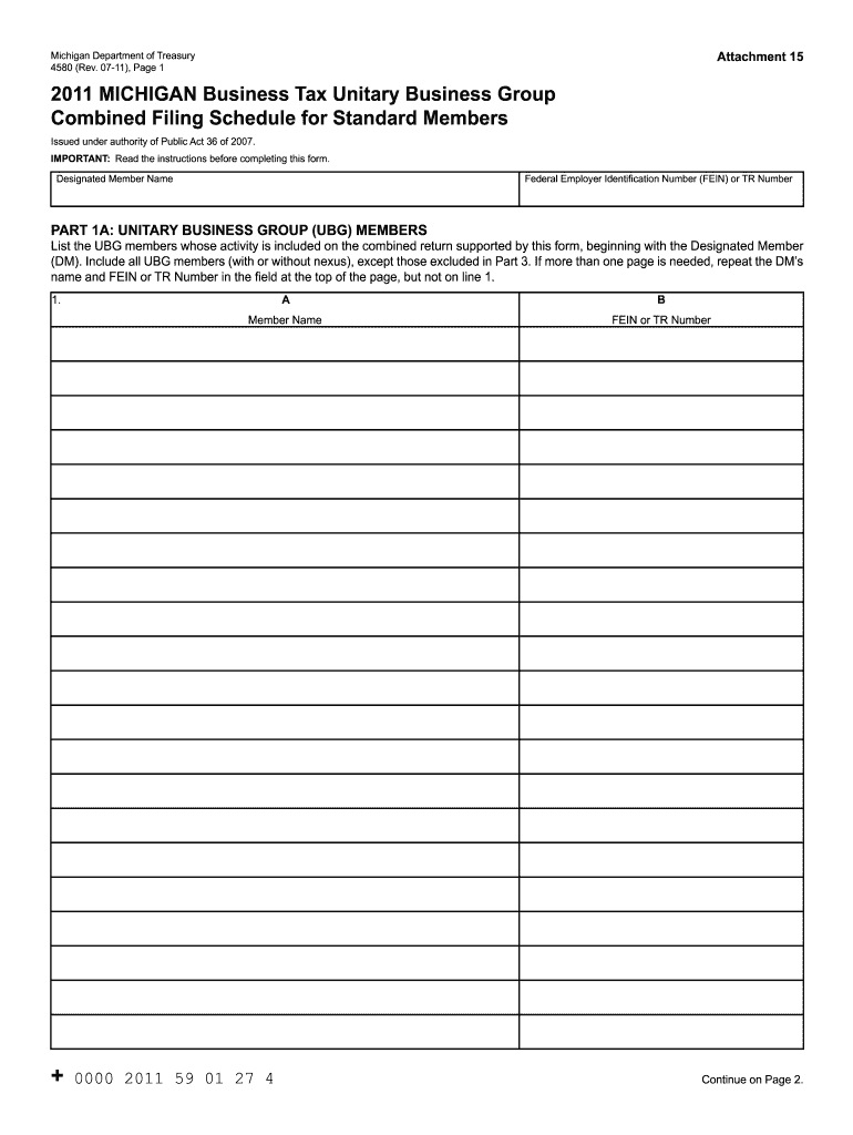  Michigan Unitary 4580 Form 2011