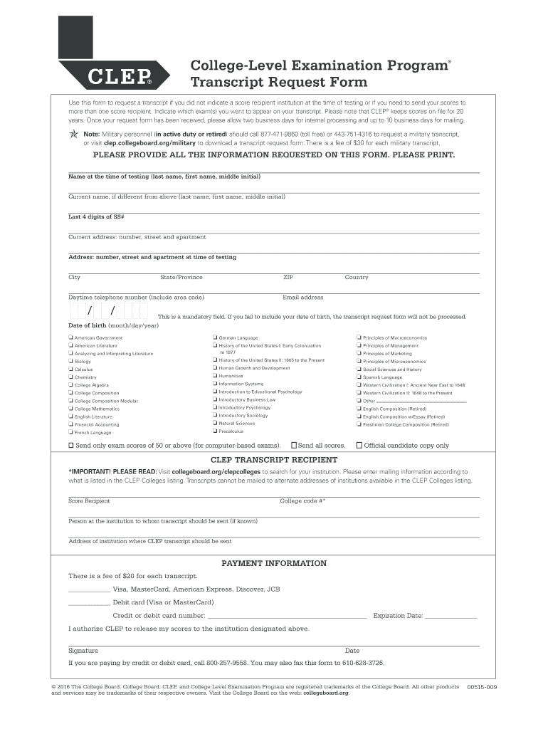  Clep Request Form 2012-2024