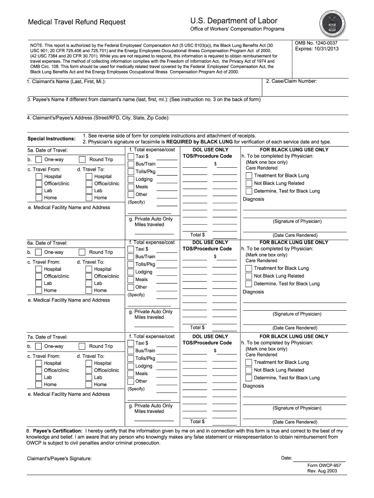  Form Owcp 957 2003-2024