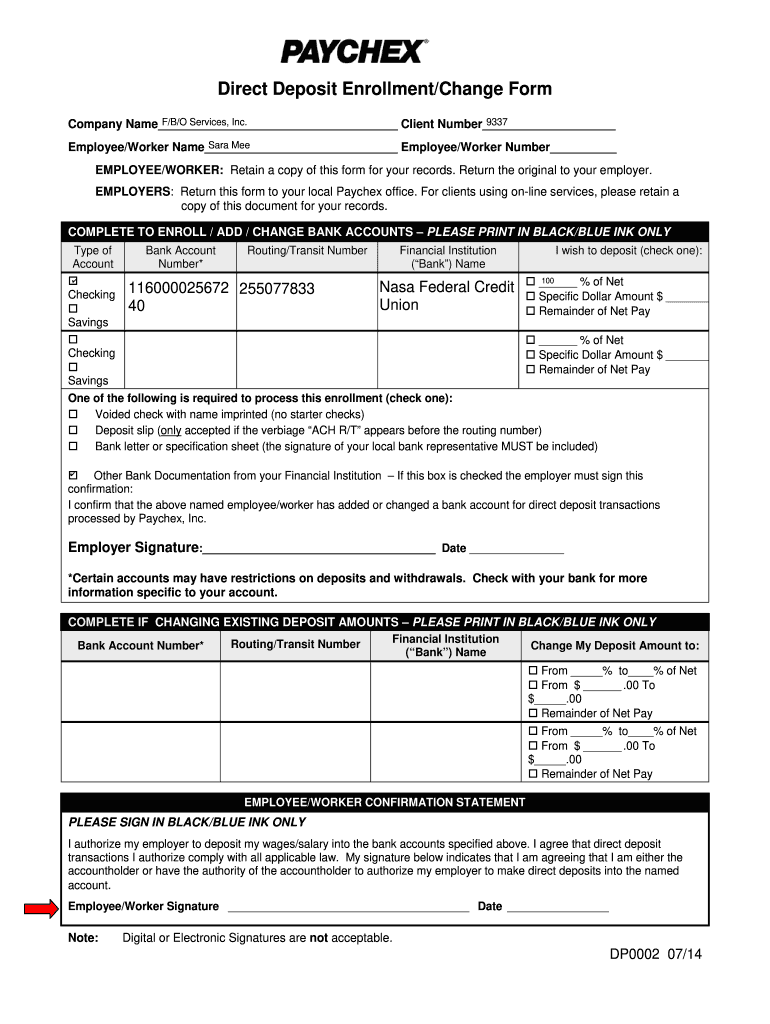  Direct Deposit SignupChange Form 2014