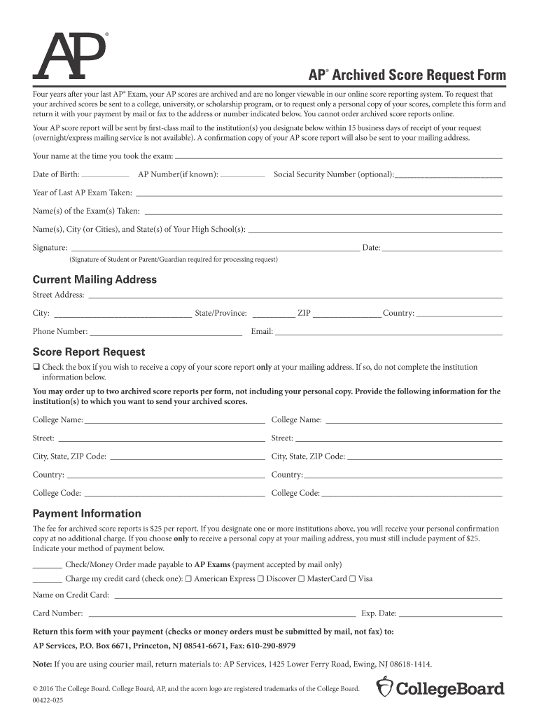 Ap Archived Score Request Form