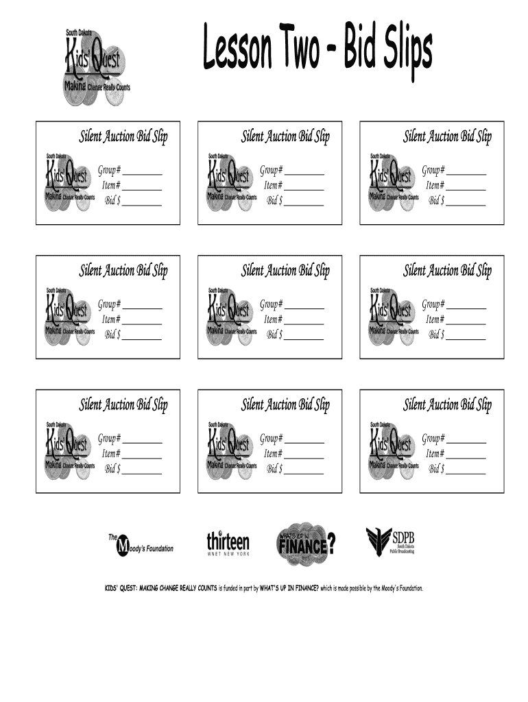 Silent Auction Bid Slip Silent Auction Bid Slip Silent Auction Bid Slip  Form