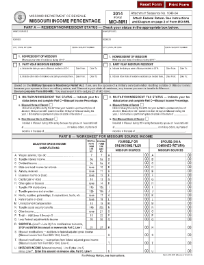 MO NRI Missouri Income Percentage Dor Mo  Form