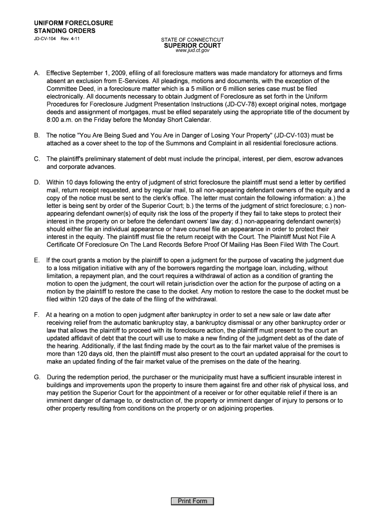 Ct Foreclosure Standing Orders  Form