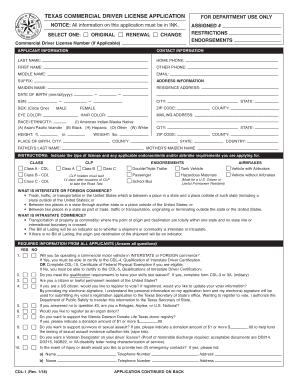 Texas Commercial Driver License Application Cdl 1  Form